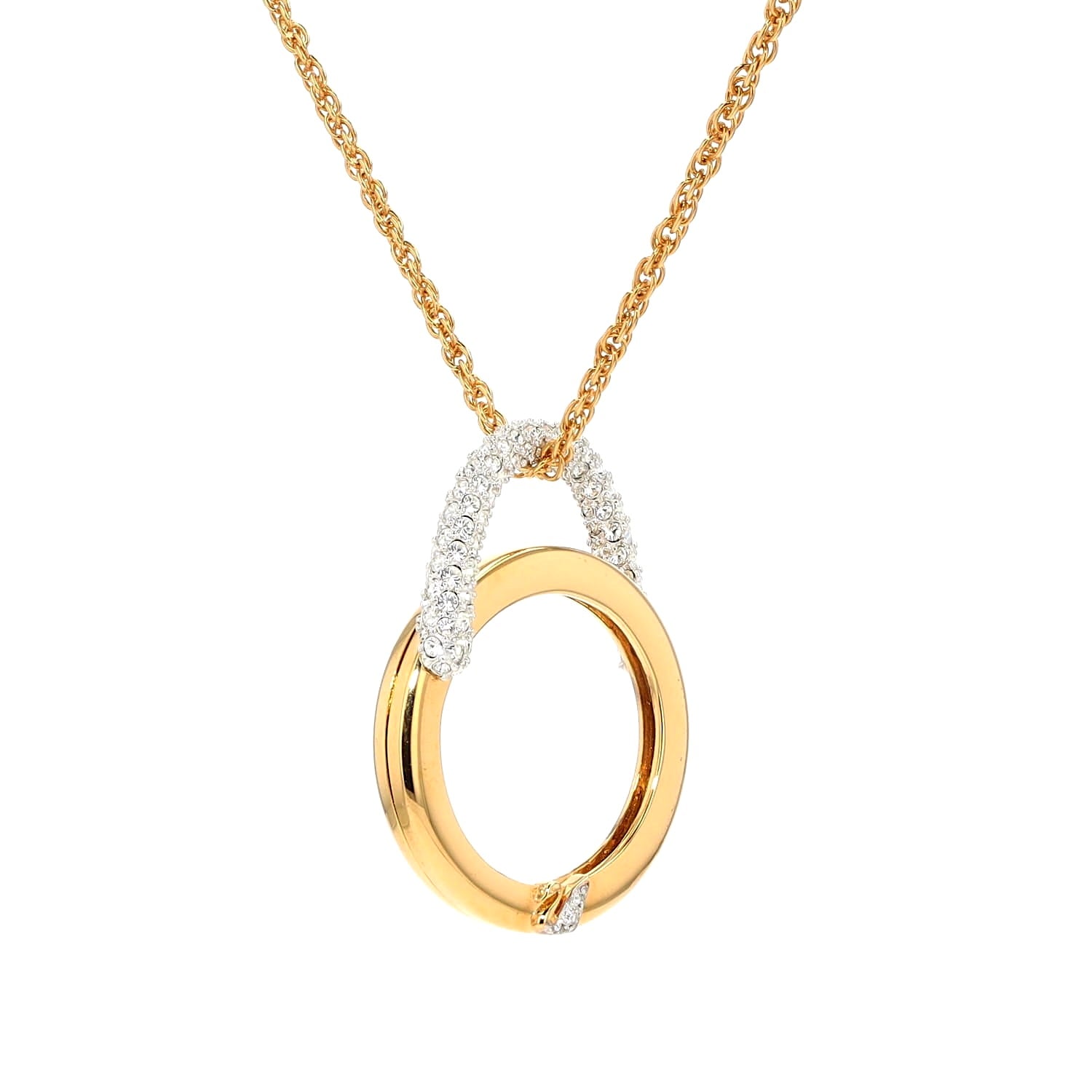 Swarovski necklace with a pendant in the shape of a magnifying glass with Swarovski crystals, hanging turned to the right