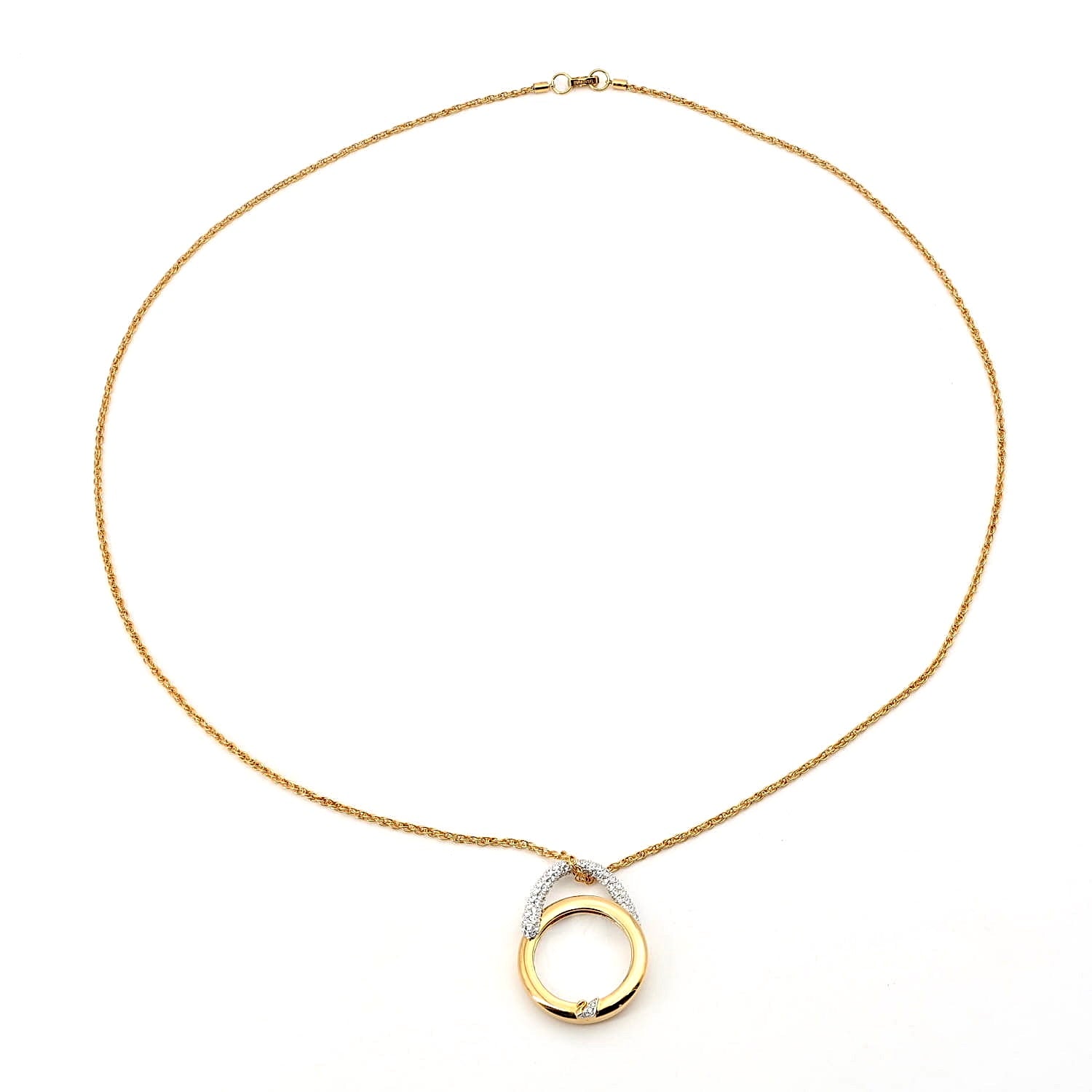 Swarovski necklace with a pendant in the shape of a magnifying glass with Swarovski crystals, closed horizontally