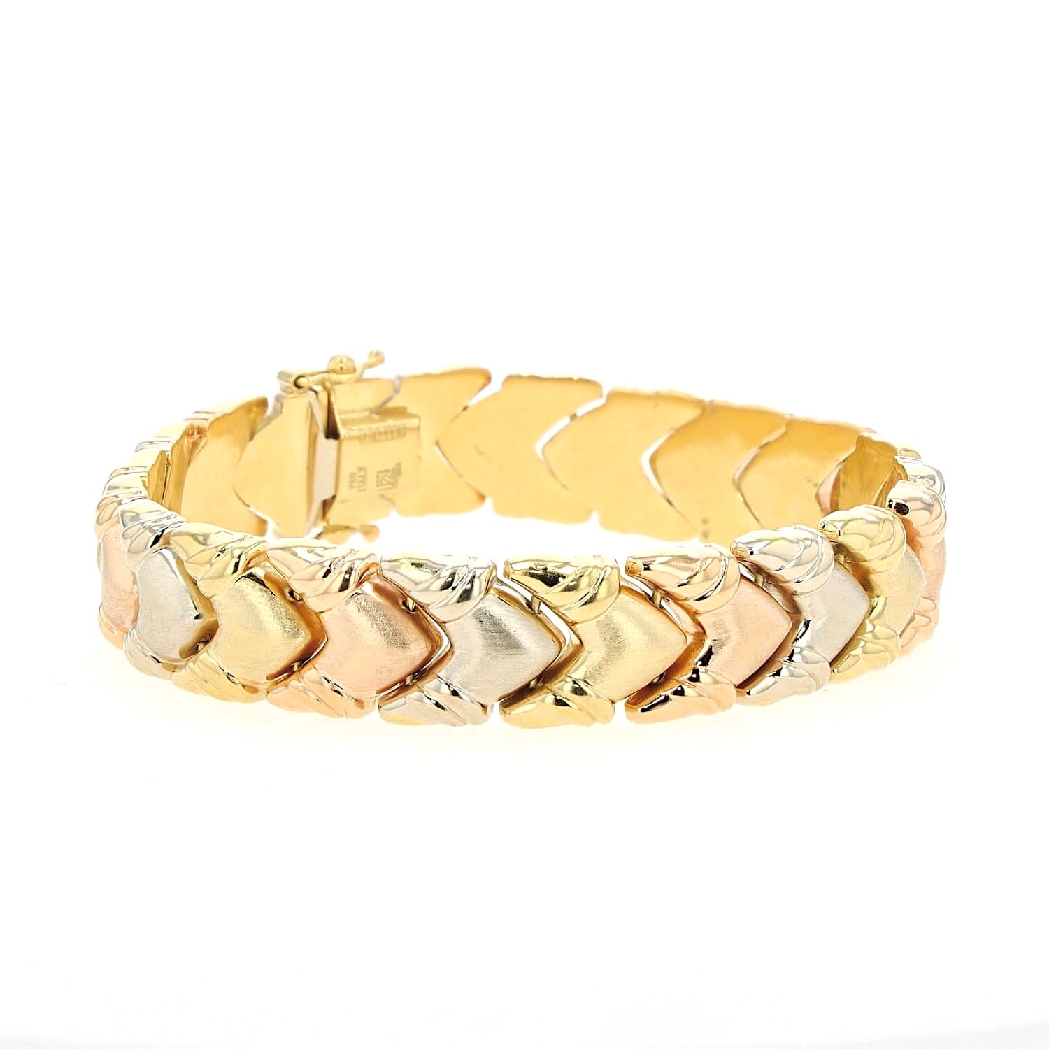 Vintage Armband in 750er Tricolor-Gold, liegend geschlossen leicht rechts gedreht