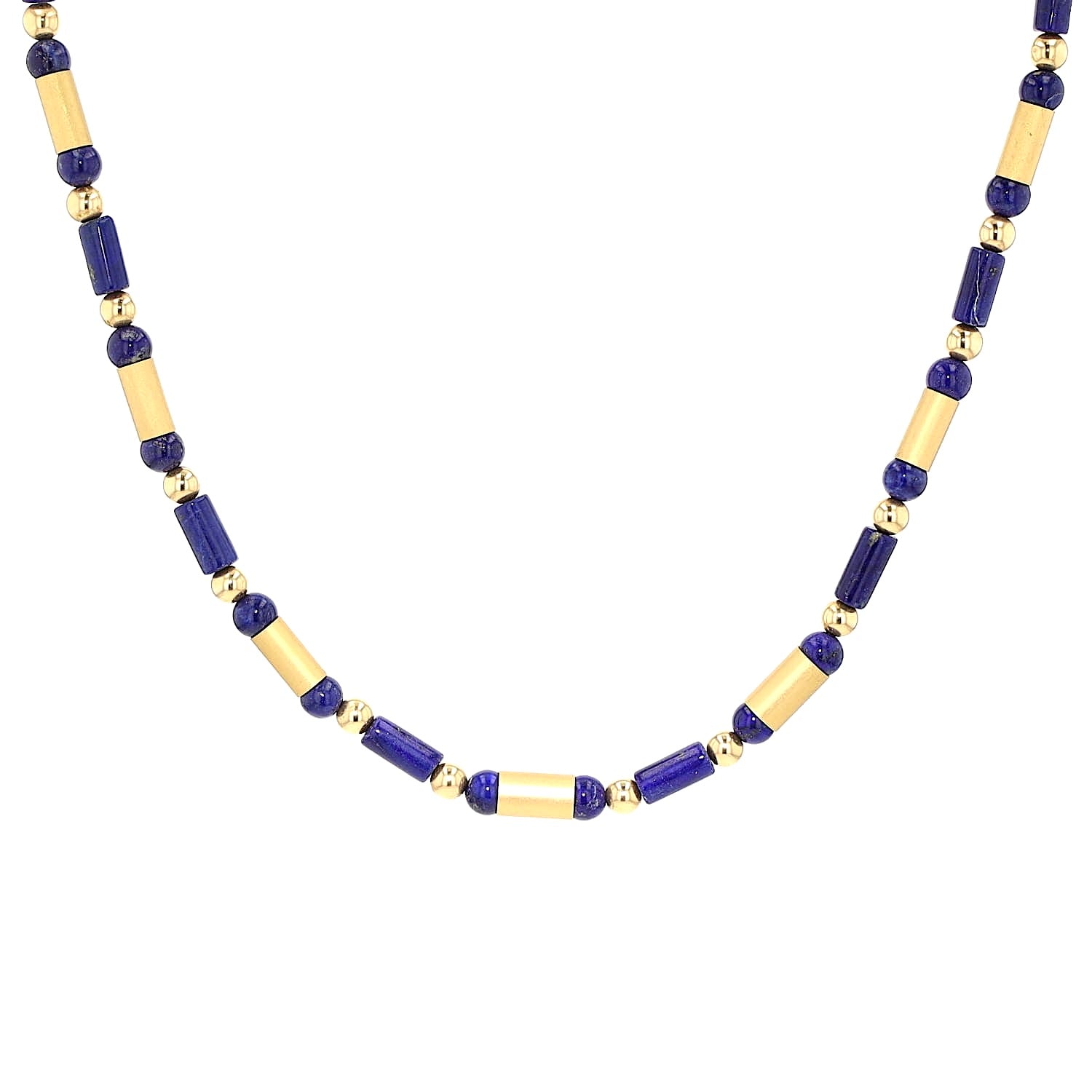 Kette mit 585er Gelbgoldelementen und Lapis lazuli Elementen, Magnetschloss von Lango Silber-vergoldet, hängend frontal