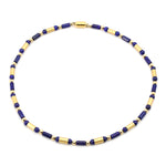 Kette mit 585er Gelbgoldelementen und Lapis lazuli Elementen, Magnetschloss von Lango Silber-vergoldet, liegend geschlossen