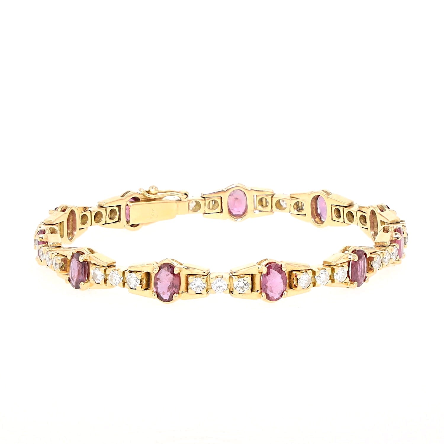 Armband in 585er Gelbgold mit Brillanten und Rubinen, liegend geschlossen rechts gedreht